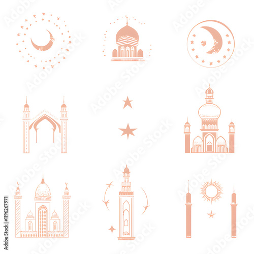 A set of icons a minimalist Eid Al-Fitr