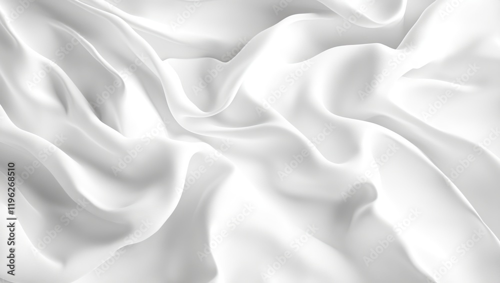 Obraz premium Elegant White Fabric Drapes Gracefully, Showing Smooth Texture and Soft Waves, Ideal for Backgrounds or Designs.