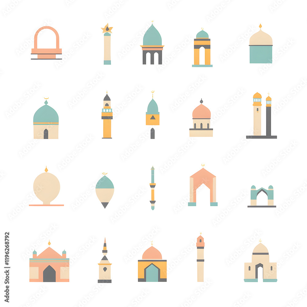 Fototapeta premium A set of icons a minimalist Eid Al-Fitr