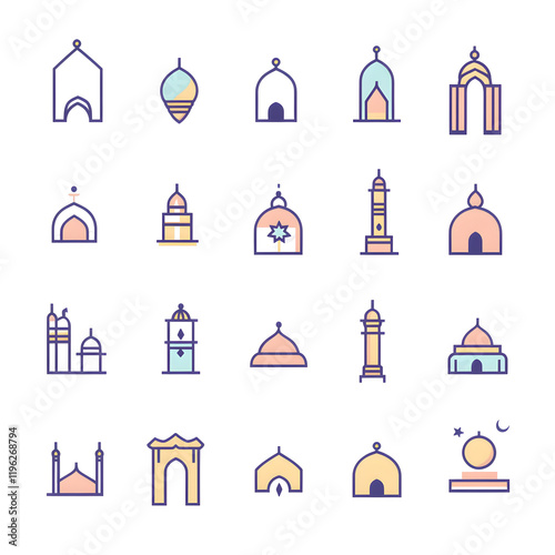 A set of icons a minimalist Eid Al-Fitr