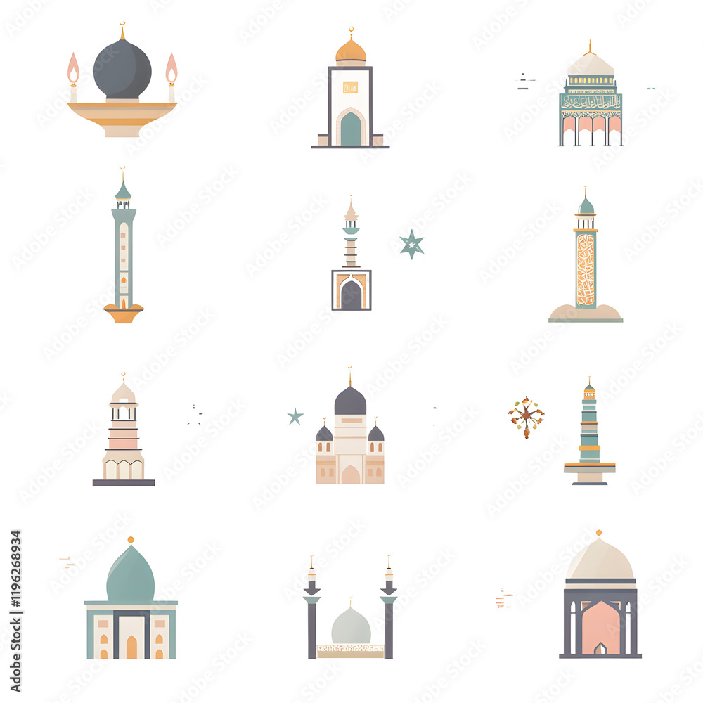 Obraz premium A set of icons a minimalist Eid Al-Fitr