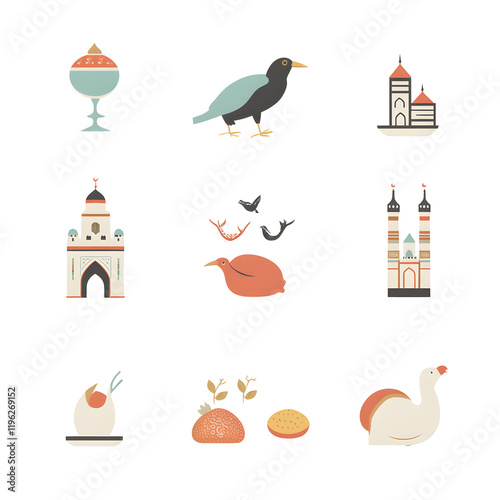 A set of icons a minimalist Eid Al-Fitr