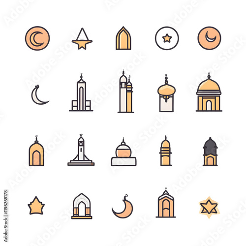 A set of icons a minimalist Eid Al-Fitr