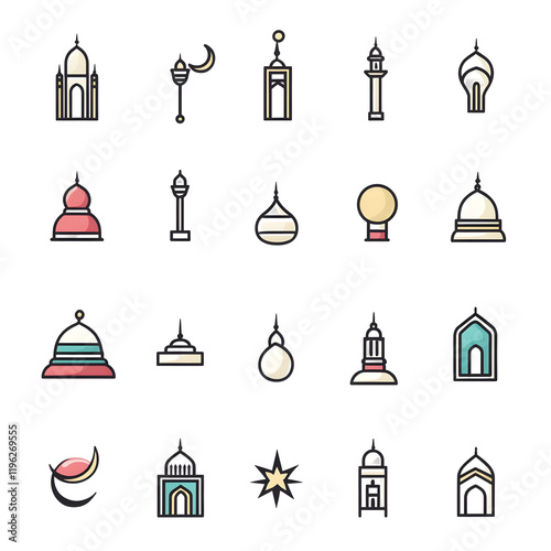 A set of icons a minimalist Eid Al-Fitr