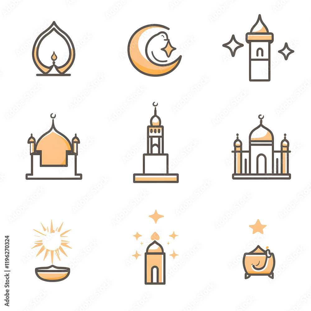 Fototapeta premium A set of icons a minimalist Eid Al-Fitr