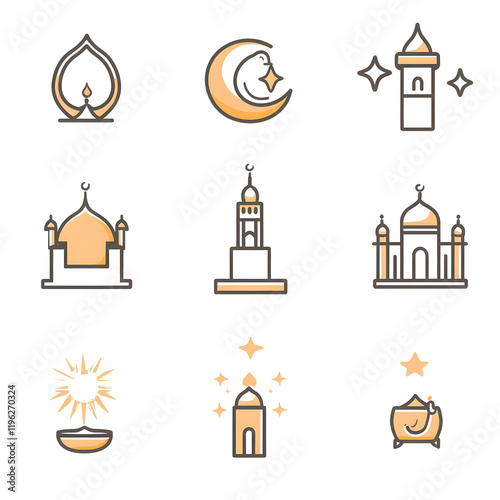 A set of icons a minimalist Eid Al-Fitr