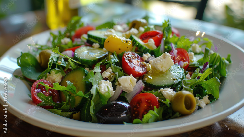 Fresh Mediterranean Salad with Mixed Greens and Cherry Tomatoes Fresh Mediterranean Salad with Mixed Greens and Cherry Tomatoes