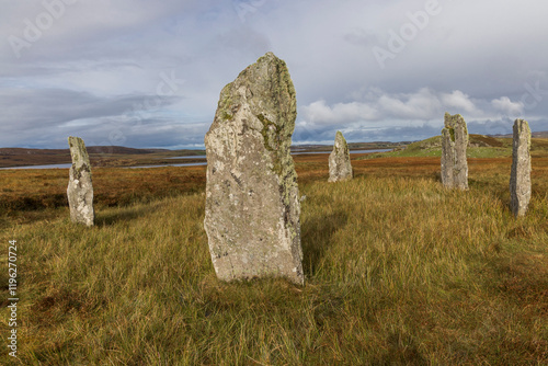 Scotland, Hebrides. Isle of Lewis, Callanish. Callanish (Calanais) Stones. Neolithic era standing stones. Moorland. photo