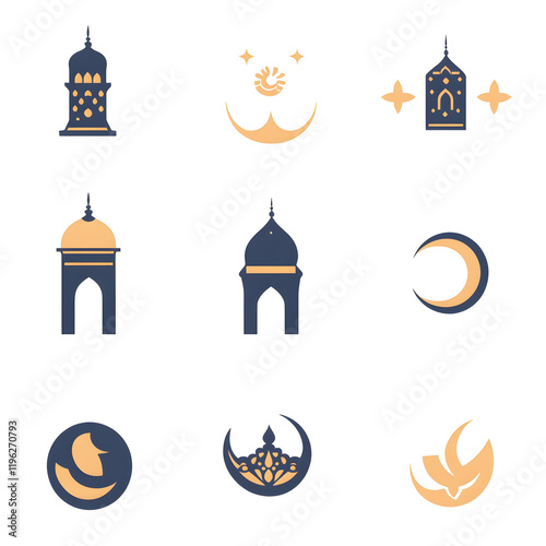 A set of icons a minimalist Eid Al-Fitr