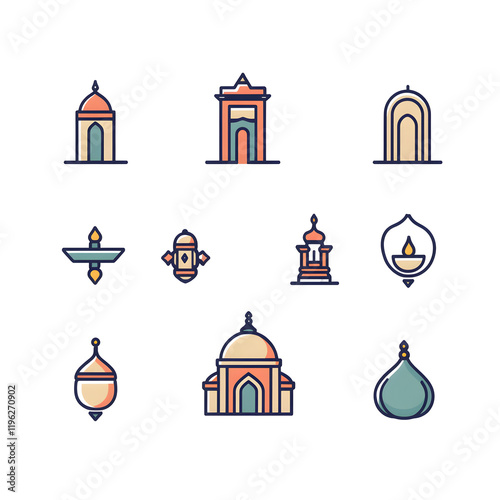 A set of icons a minimalist Eid Al-Fitr