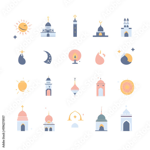 A set of icons a minimalist Eid Al-Fitr