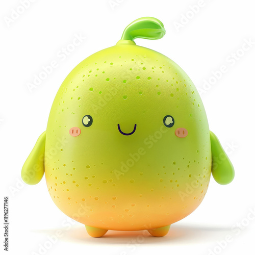 Cheerful Green Pomelo Mascot with Smooth Texture and Friendly Smile
