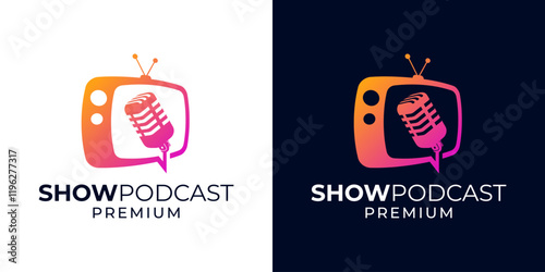 Podcast channel logo design vector template. Podcast shwo logo template. Logo design template of podcast, tv, channel, vector, microphone, music, show, media