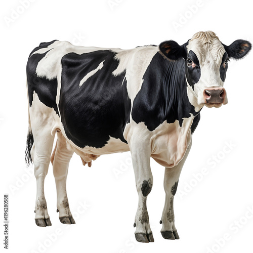 Black and white cow standing isolated on transparent background