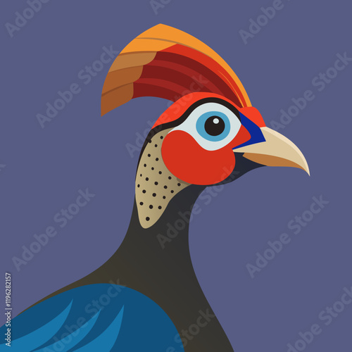vector illustration of an helmeted guineafowl