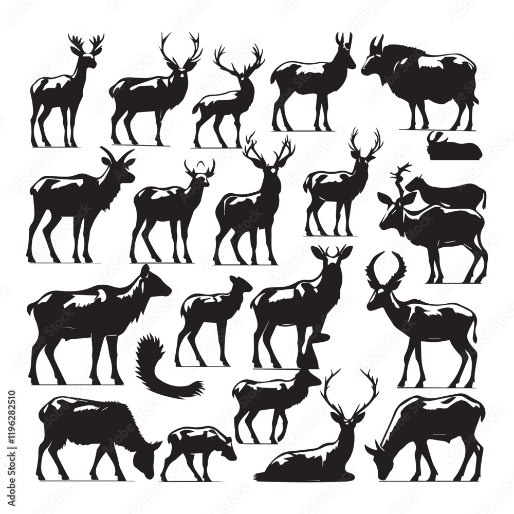 Fototapeta premium Four legged animals silhouette vector set collection