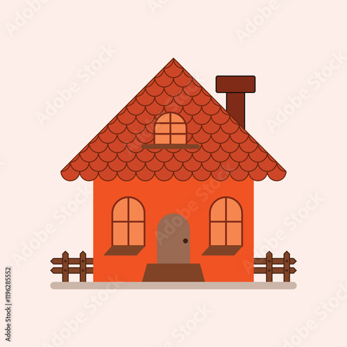 Simple Cartoon House in Red and Brown: Flat and Monochrome Style