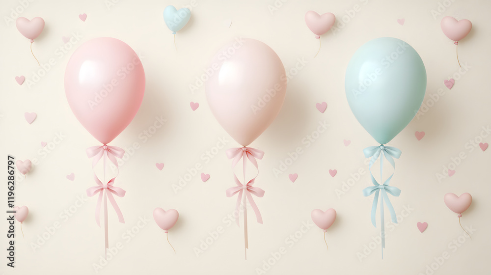 Set of round helium balloons in soft pastel colors, festive 3d design for valentine's day, weddings, birthdays, and elegant decorative elements illustration. Set of round helium balloons in soft pastel colors, festive 3d design for valentine's day, weddings, birthdays, and elegant decorative elements illustration.
