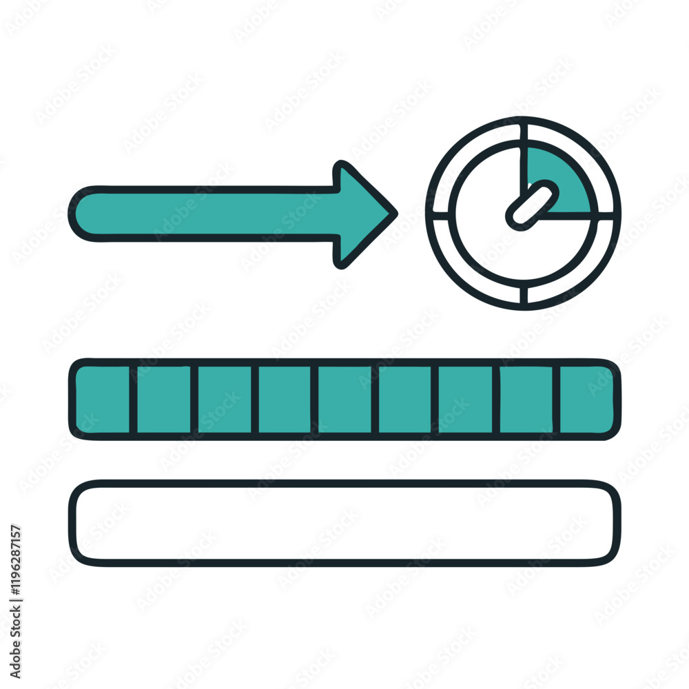 Progress bar and timer icon with teal elements Progress bar and timer icon with teal elements