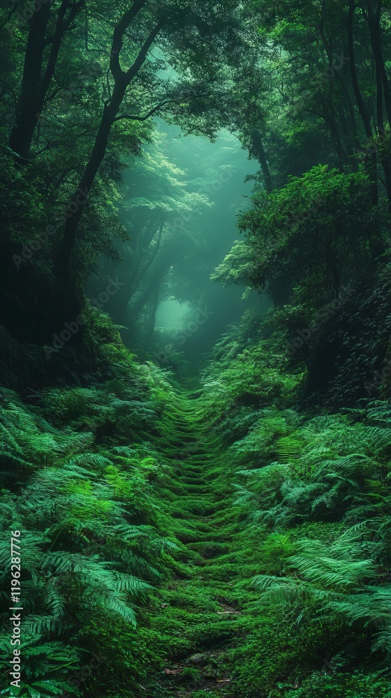 Obraz premium Enchanted forest path leading into the mist