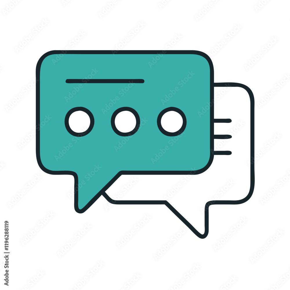 Speech bubble icon with typing dots in teal outline Speech bubble icon with typing dots in teal outline