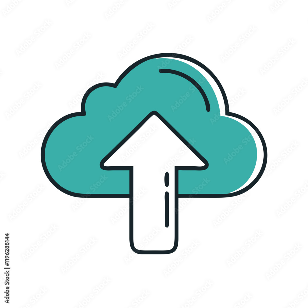 Cloud upload icon with arrow in teal outline Cloud upload icon with arrow in teal outline