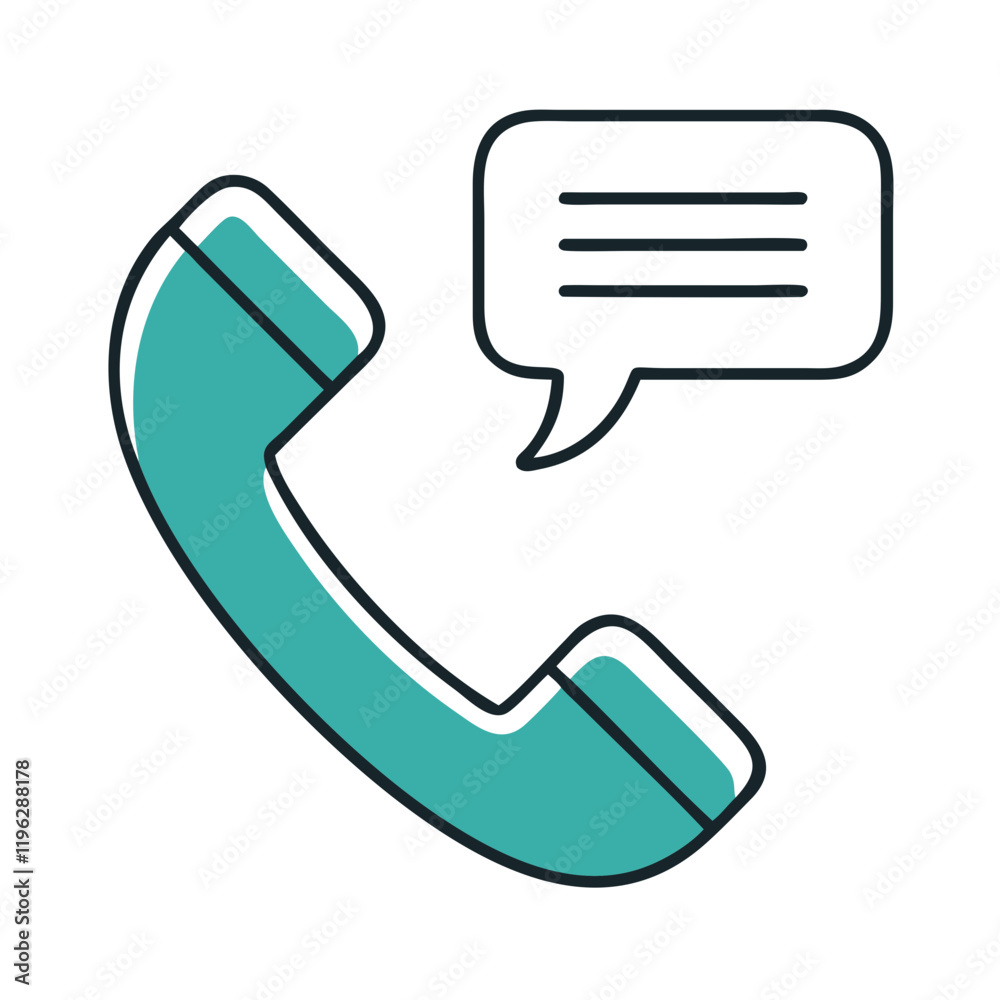 Phone receiver icon with speech bubble in teal outline Phone receiver icon with speech bubble in teal outline