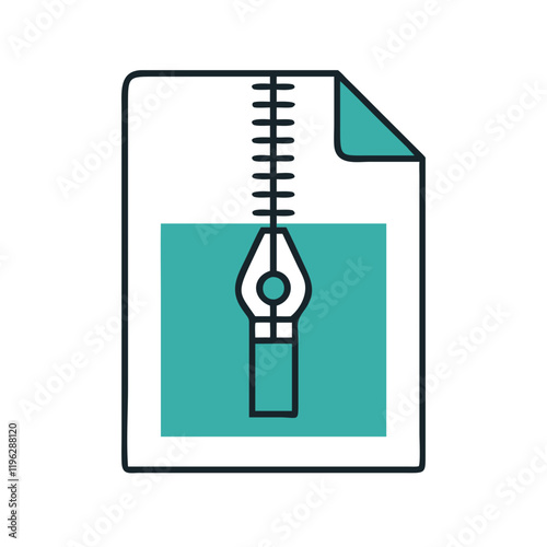 Zipped file icon with teal details and zipper graphic