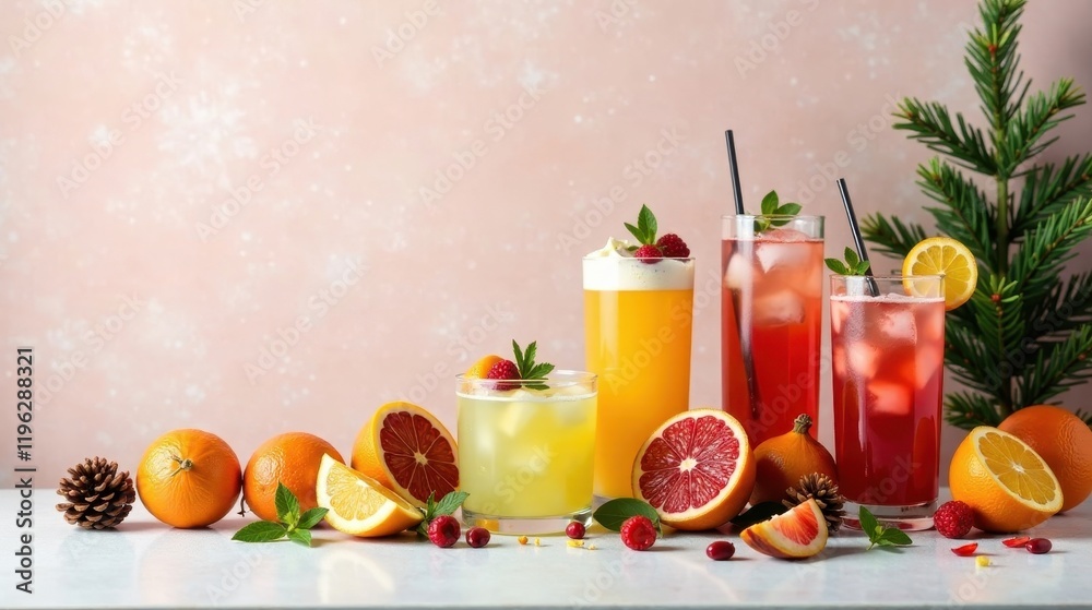 Refreshing Citrus and Berry Holiday Drinks in Glasses Refreshing Citrus and Berry Holiday Drinks in Glasses