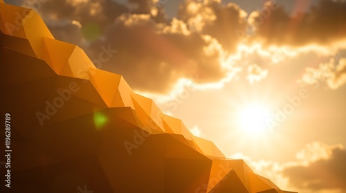 ntricate origami-style artwork bathed in warm golden hour light. Sunlight  photo