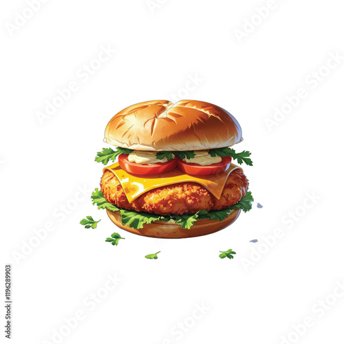 A hamburger with a cheeseburger on it and a green lettuce on the top
