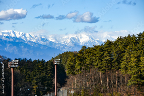 冬の信州の風景　雪が積もった北アルプス photo