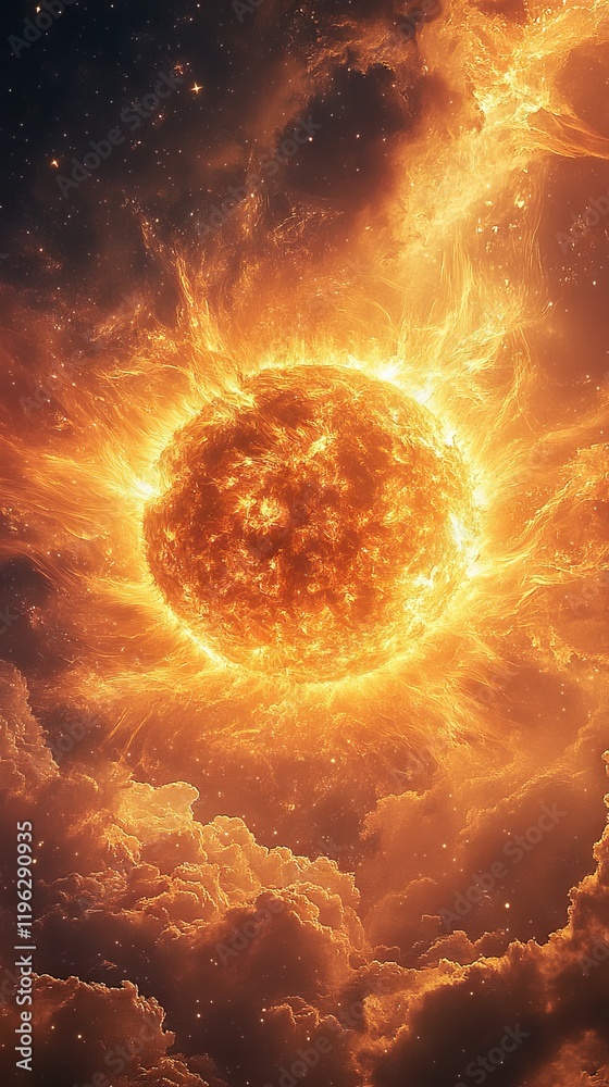 Fototapeta premium Fiery Celestial Body in Cosmic Clouds