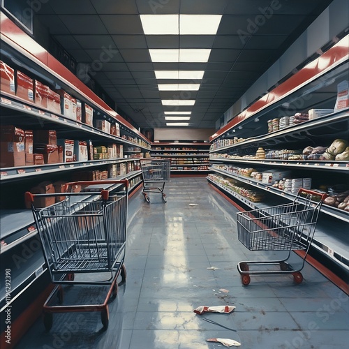 Desolate Food Desert Abandoned Grocery Store Aisles Neglected Produce Stands and Sparse Shelves Devoid of Sustenance