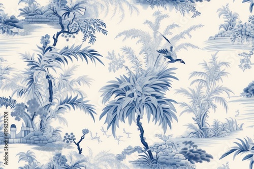 Wallpaper Mural Oriental toile art style with plant wallpaper pattern nature sketch. Torontodigital.ca