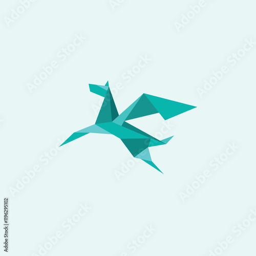 low poly origami flying pegasus logo