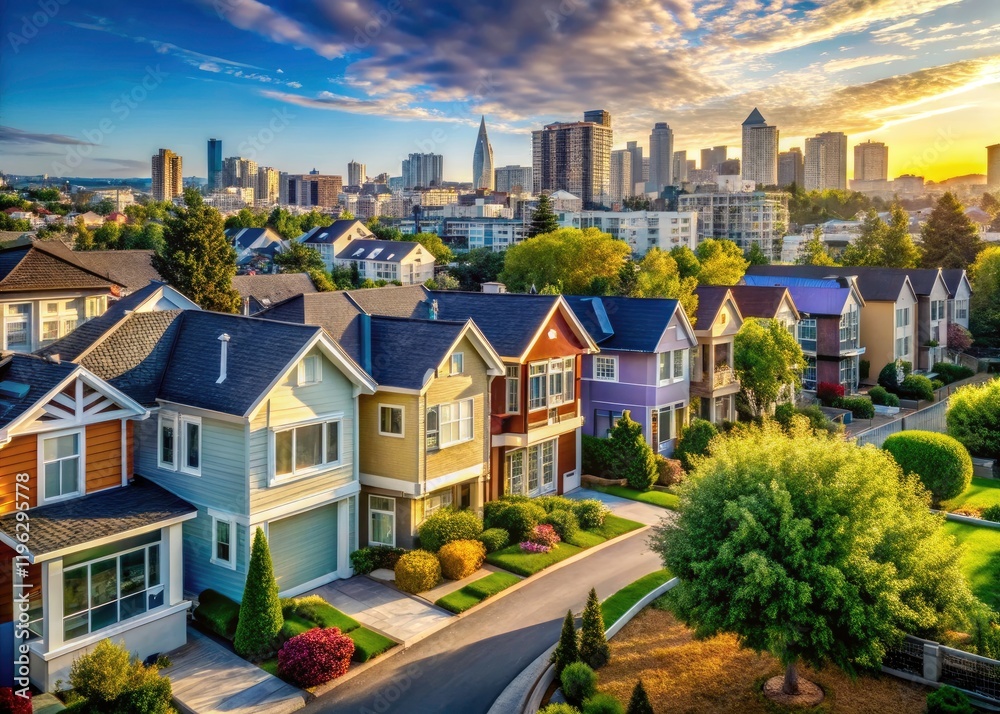 Fototapeta premium Real estate opportunities: private sector drives city district home building and property investment.