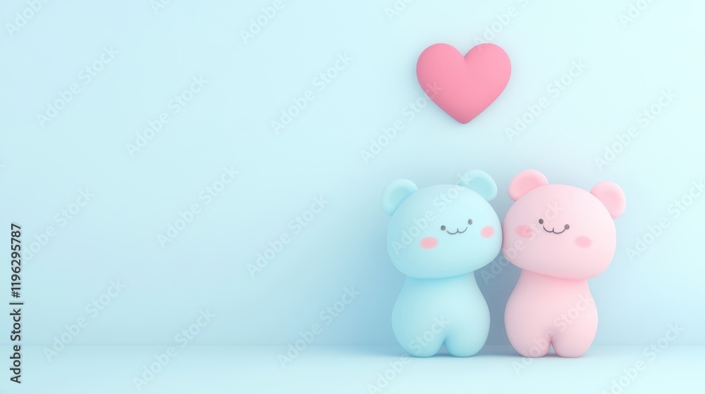 Adorable Pastel Teddy Bears with Heart Symbol Adorable Pastel Teddy Bears with Heart Symbol