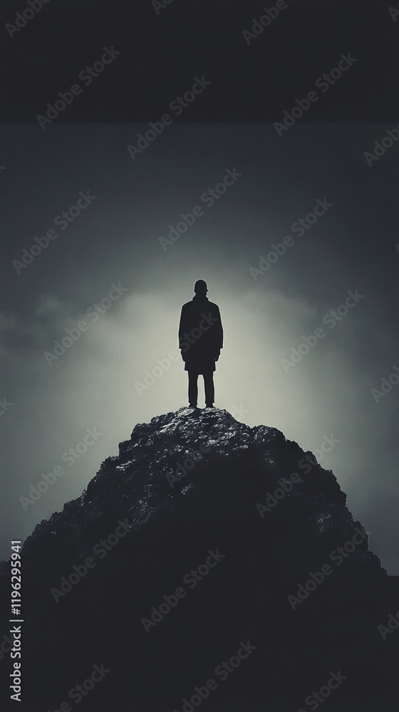 Silhouette of a person standing on a hilltop. Silhouette of a person standing on a hilltop.