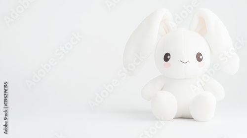 Adorable White Plush Bunny Toy on White Background