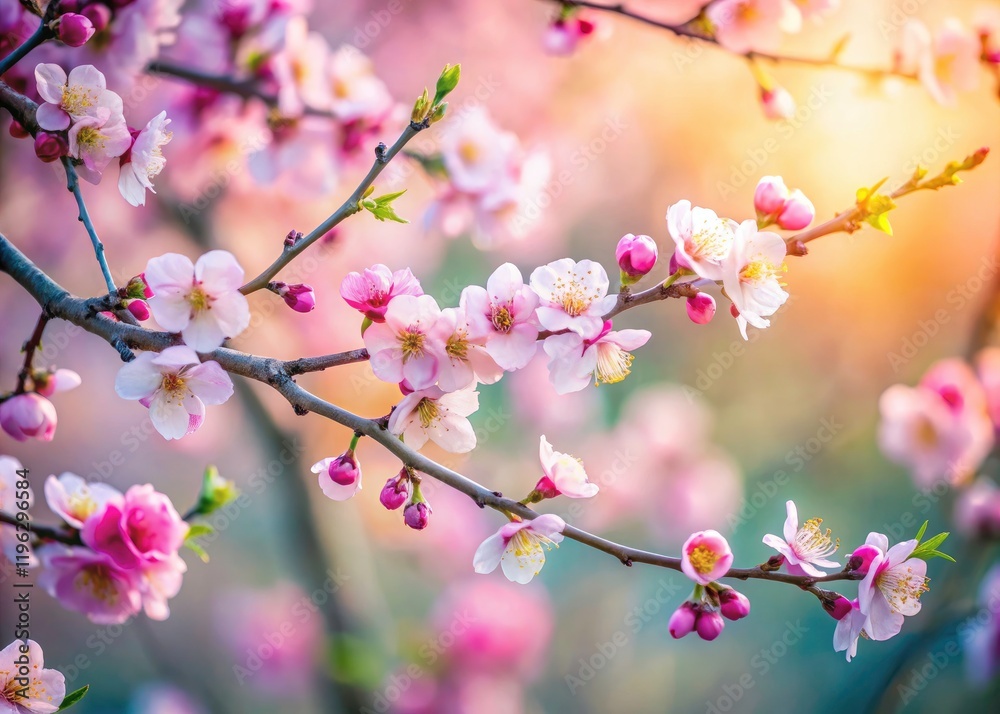 Spring's arrival: a banner of blooming plum blossoms, pink and white, against a natural backdrop. Spring's arrival: a banner of blooming plum blossoms, pink and white, against a natural backdrop.