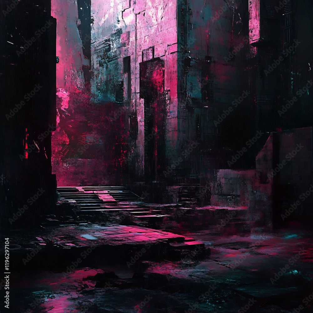 Dystopian Digital Decay Gritty Cityscape with Corrupted Neon Hues Dystopian Digital Decay Gritty Cityscape with Corrupted Neon Hues