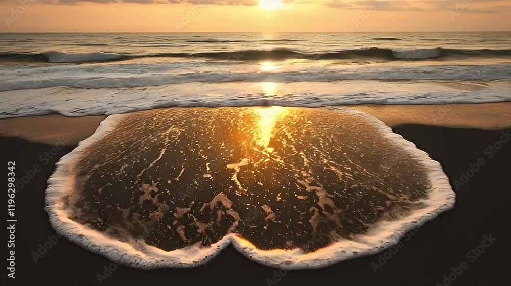 Sunset ocean wave pool beach reflection; travel, tourism Sunset ocean wave pool beach reflection; travel, tourism