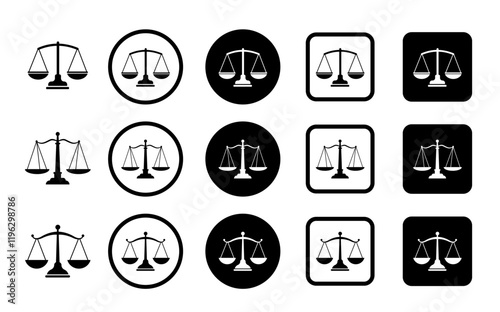Scales icon set. Justice scales. Weight scales. Scales vector icon. Vector illustrations