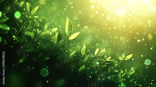 Abstract eco gradient featuring subtle plant-like motifs and radiant light effects photo