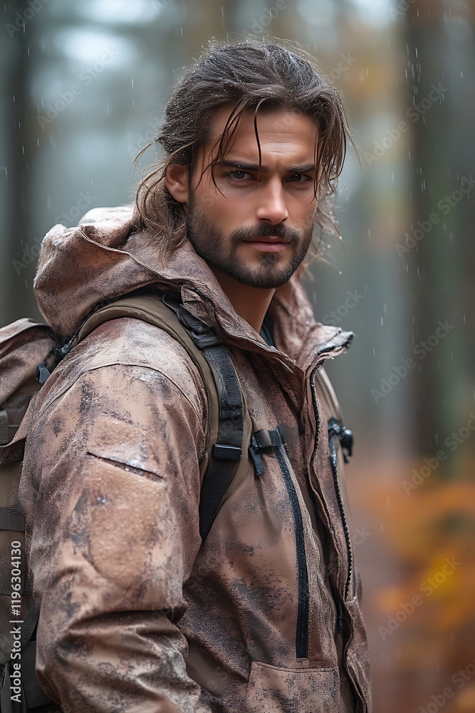 Handsome man hiking in autumn forest. Handsome man hiking in autumn forest.