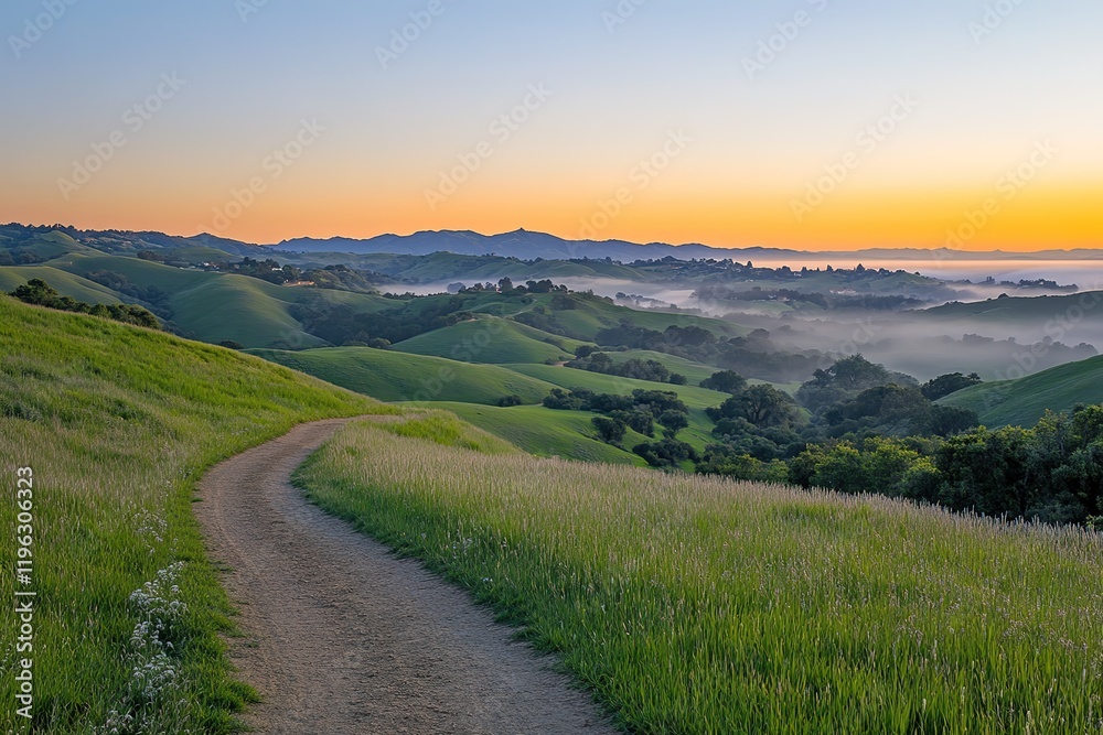 Serene Green Hills: Lush Meadow Landscape Panorama. Perfect for travel, nature, and environmental Serene Green Hills: Lush Meadow Landscape Panorama. Perfect for travel, nature, and environmental