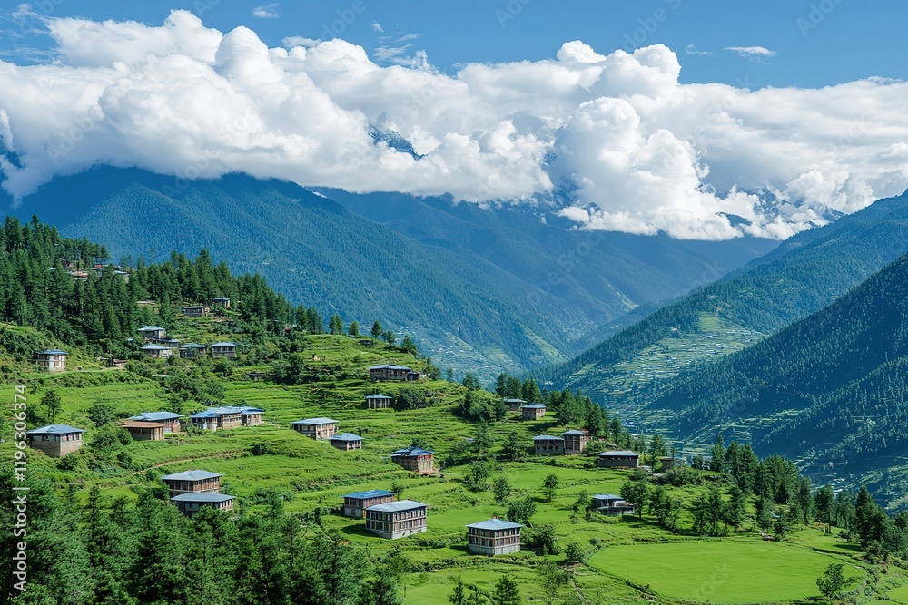 Serene Mountain Village: Lush Green Meadows, Idyllic Escape, Tranquil Scenery, Picturesque Hamlet, Serene Mountain Village: Lush Green Meadows, Idyllic Escape, Tranquil Scenery, Picturesque Hamlet,