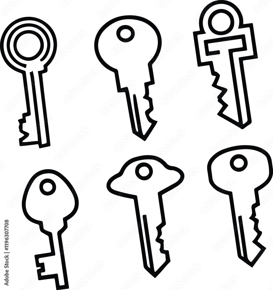 set of keys vector silhouette illustration, key icon set of keys vector silhouette illustration, key icon