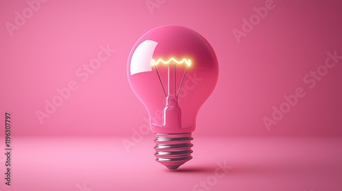 Pink Illuminated Light Bulb,  A symbol of ideas and innovation against a pink background.